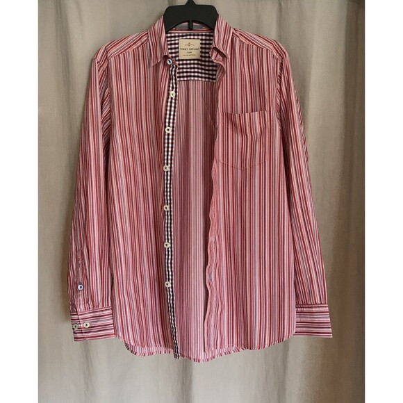 Tommy Bahama Jeans Red Orange Striped Cotton Button Up Shirt Men’s Size Small - Picture 7 of 12
